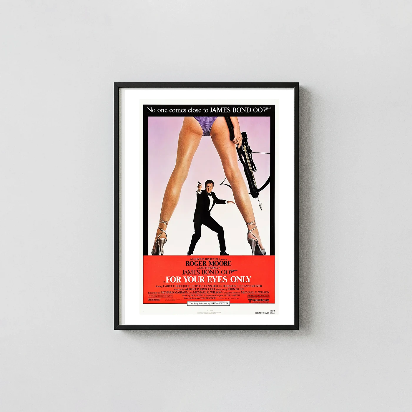 For Your Eyes Only | Movie Poster | Iconic James Bond Legs & Crossbow Art Action & Adventure Movie Posters xe2x80x93 Portrait Frame Wall Art Mockup | MerchFuse