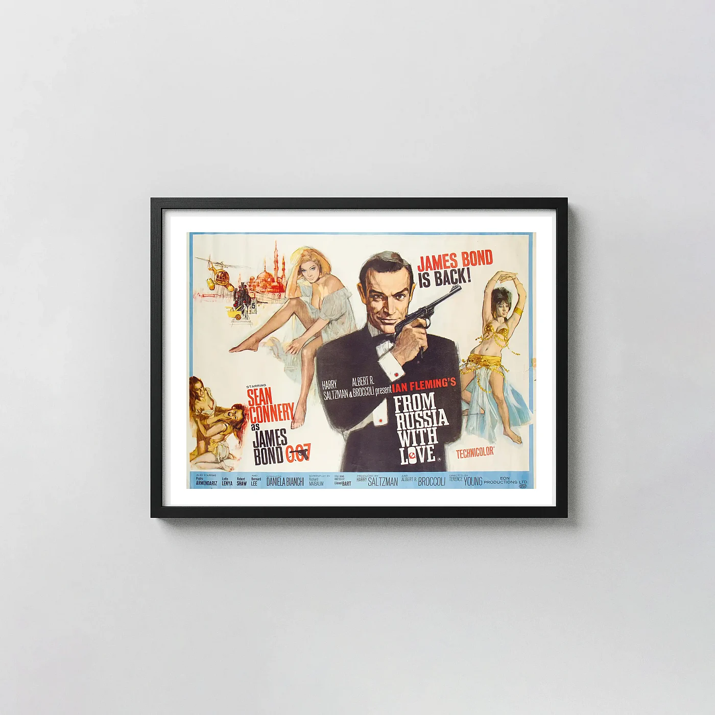 From Russia With Love | Movie Poster | Classic Sean Connery 007 Illustration Action & Adventure Movie Posters xe2x80x93 Landscape Frame Wall Art Mockup | MerchFuse