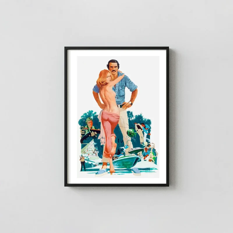 Gator (1976) | Movie Poster | Burt Reynolds Vintage Illustration Art Action & Adventure Movie Posters xe2x80x93 Portrait Frame Wall Art Mockup | MerchFuse