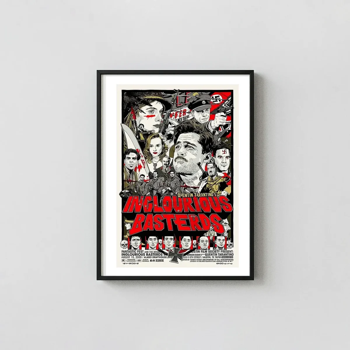 Inglourious Basterds | Movie Poster | Iconic Character Collage Art Action & Adventure Movie Posters xe2x80x93 Portrait Frame Wall Art Mockup | MerchFuse