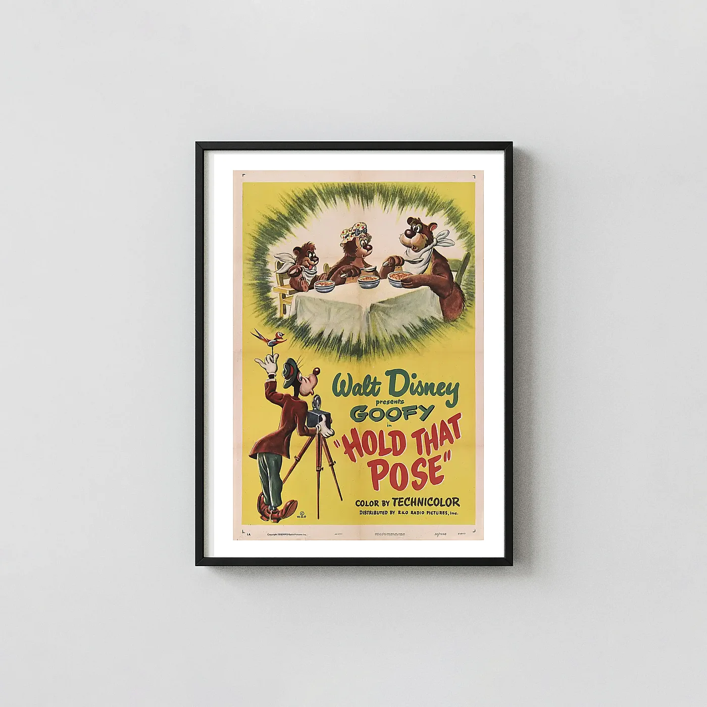 Hold That Pose 1950 | Vintage Movie Poster | Walt Disney Goofy Cartoon Art Animation and Anime Posters xe2x80x93 Portrait Frame Wall Art Mockup | MerchFuse