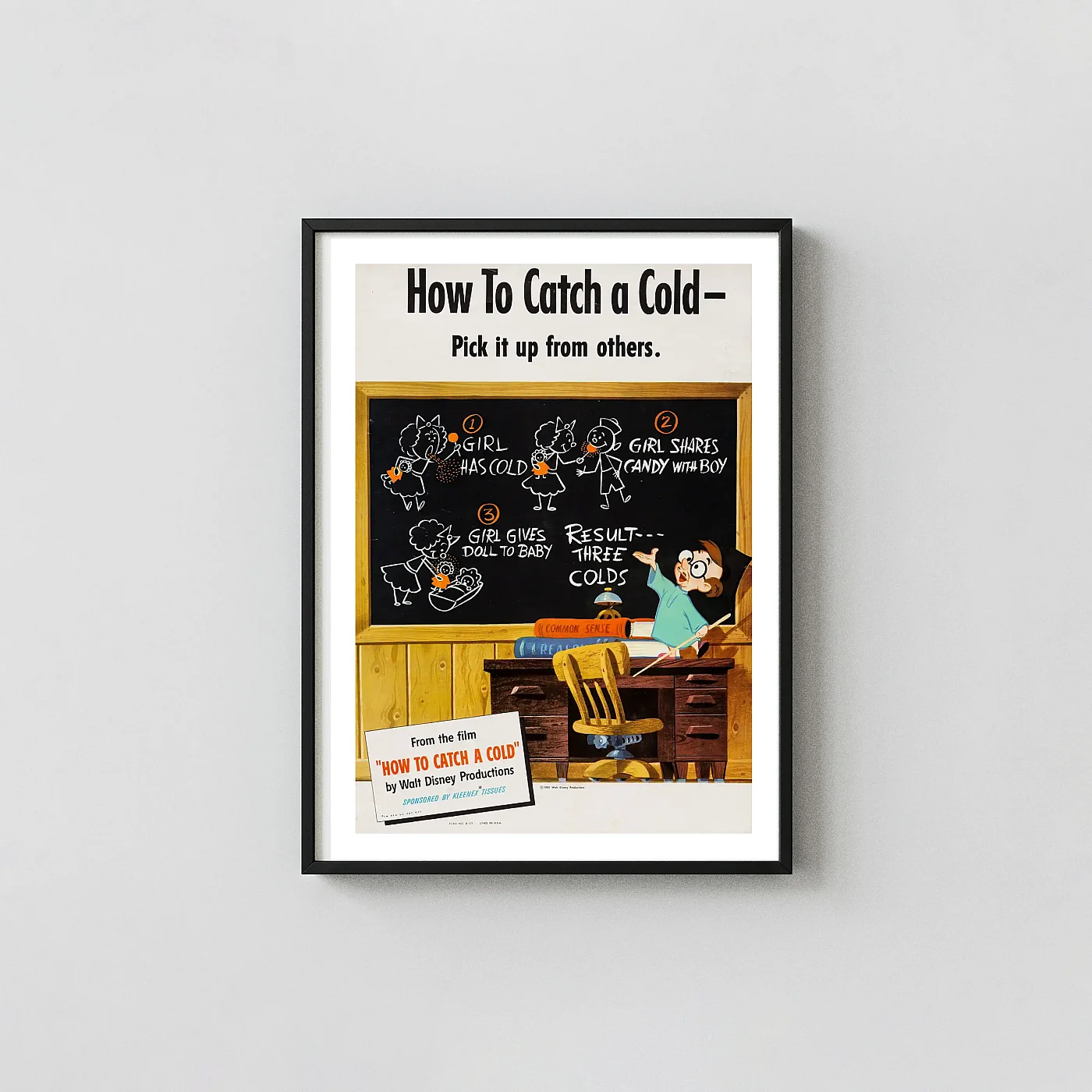 How To Catch a Cold | Disney Movie Poster | 1951 Vintage Health PSA Art Animation and Anime Posters xe2x80x93 Portrait Frame Wall Art Mockup | MerchFuse