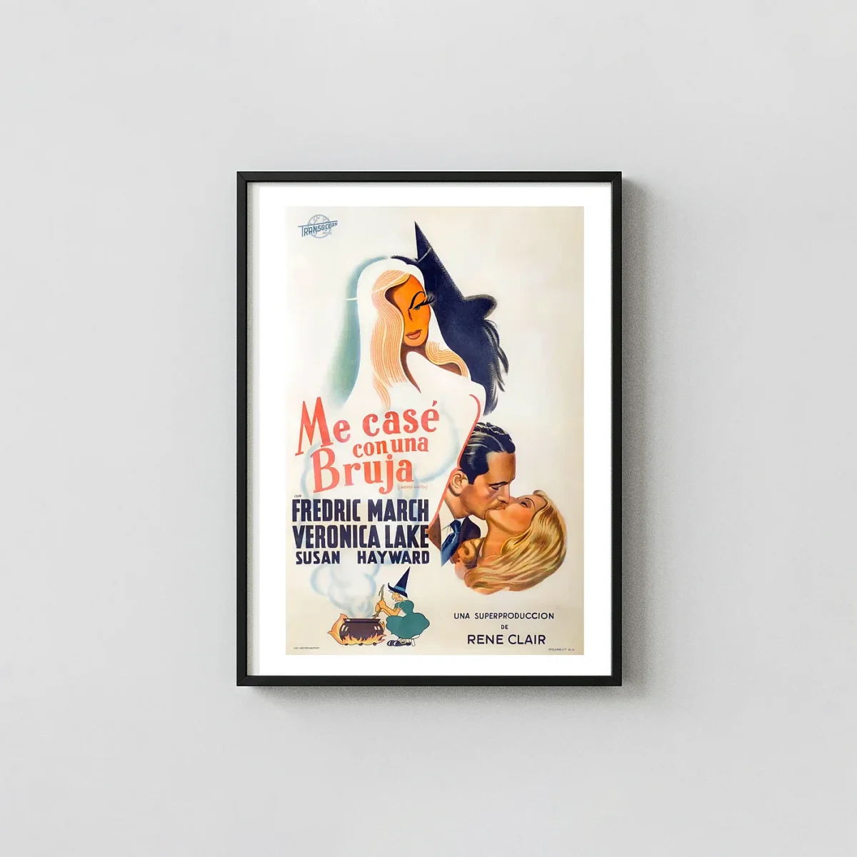 I Married a Witch | Movie Poster | Veronica Lake Vintage Fantasy Horror Movies Posters xe2x80x93 Portrait Frame Wall Art Mockup | MerchFuse