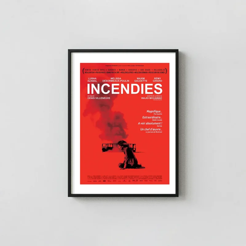 Incendies | Movie Poster | Denis Villeneuve Red Minimalist Minimalist Movie Poster xe2x80x93 Portrait Frame Wall Art Mockup | MerchFuse