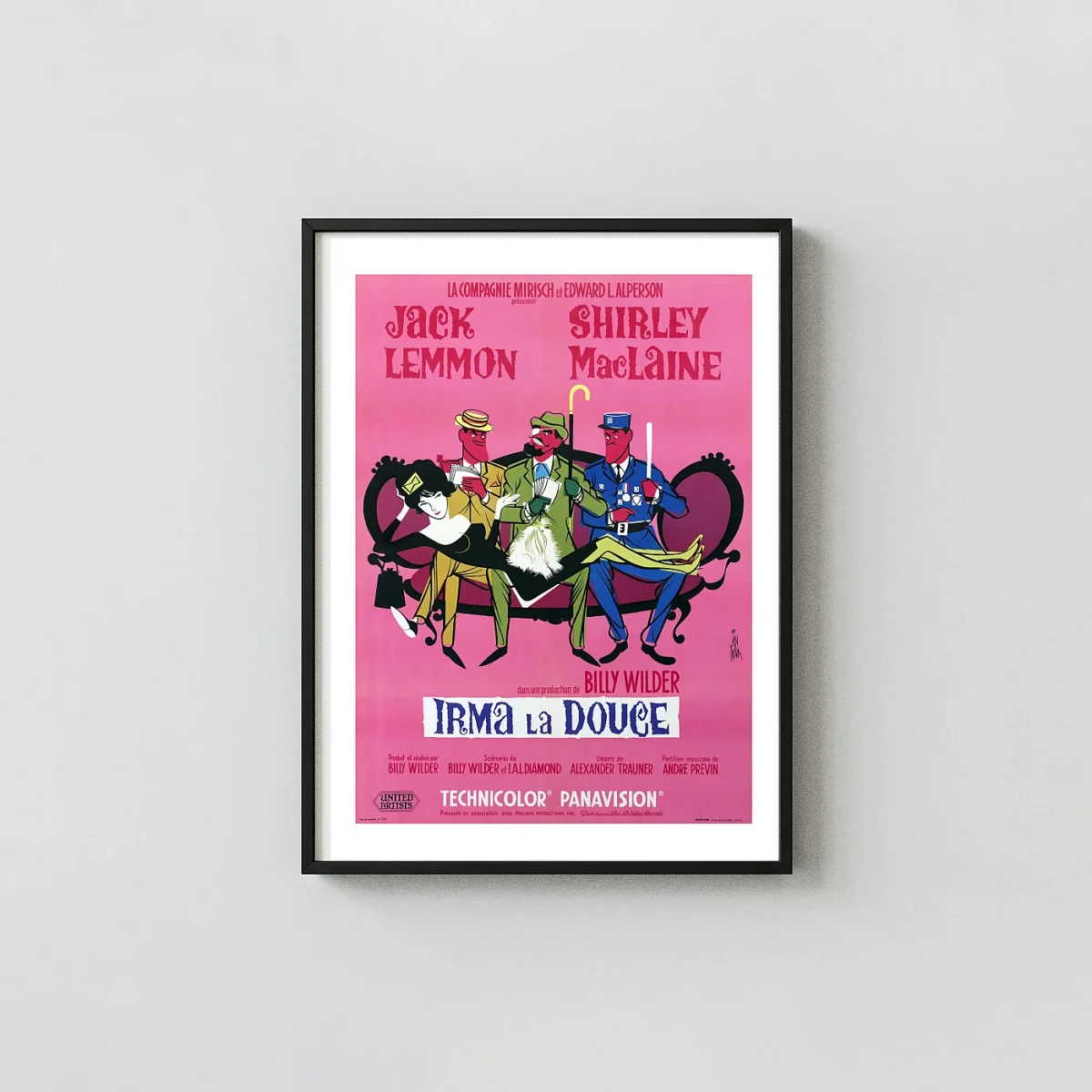 Irma la Douce | Movie Poster | Vintage 1963 French Illustration Art Movie Posters xe2x80x93 Portrait Frame Wall Art Mockup | MerchFuse