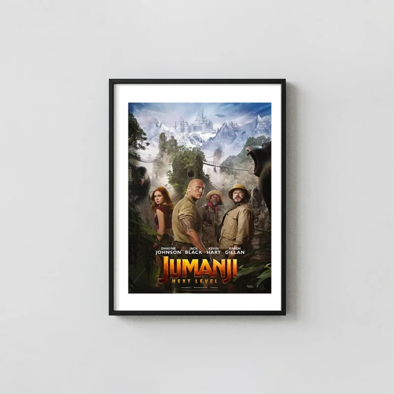 Jumanji: The Next Level | Movie Poster | Adventurer Cast & Ice Fortress Art Action & Adventure Movie Posters xe2x80x93 Portrait Frame Wall Art Mockup | MerchFuse