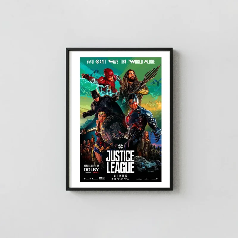 Justice League Movie Poster | DC Heroes Team-Up Wall Action & Adventure Movie Posters xe2x80x93 Portrait Frame Wall Art Mockup | MerchFuse