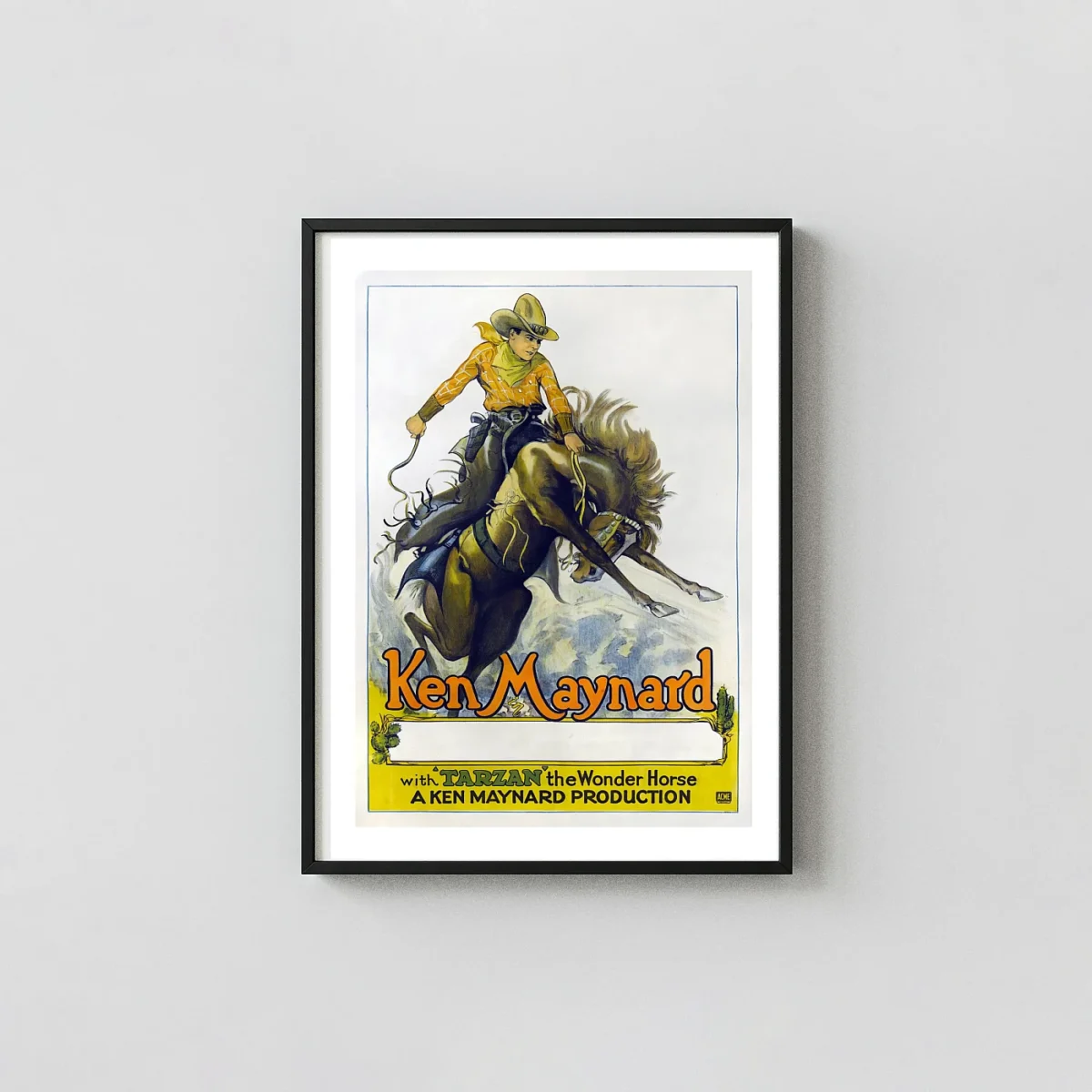 Ken Maynard & Tarzan the Wonder Horse | Vintage Movie Poster | 1920s Western Art Action & Adventure Movie Posters xe2x80x93 Portrait Frame Wall Art Mockup | MerchFuse