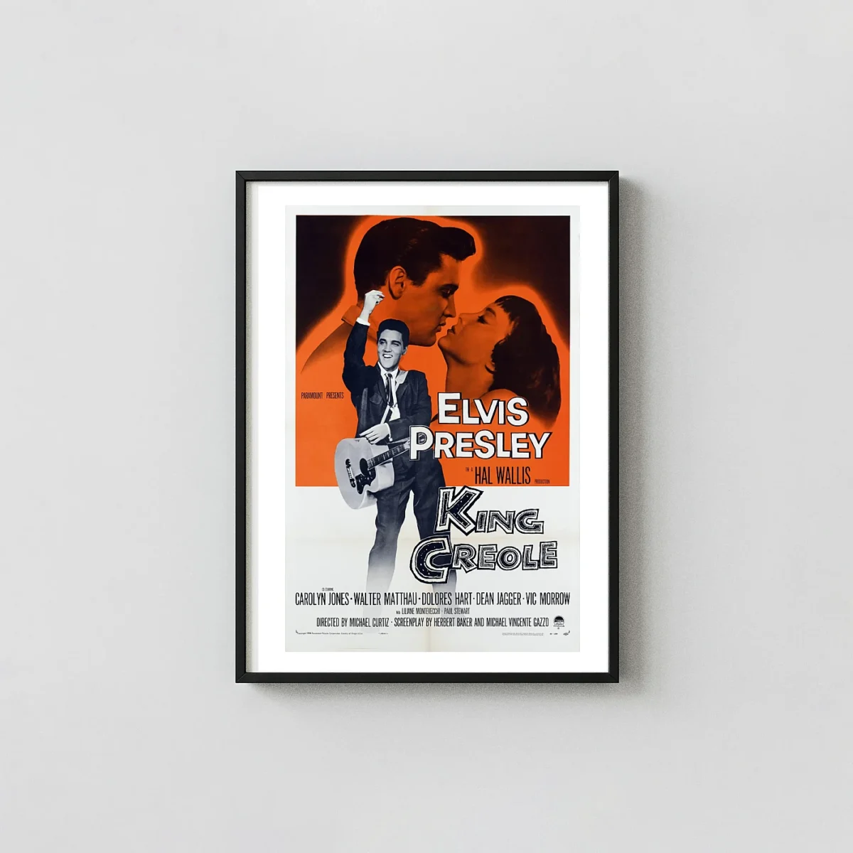 King Creole (1958) | Movie Poster | Elvis Presley Vintage Wall Movie Posters xe2x80x93 Portrait Frame Wall Art Mockup | MerchFuse