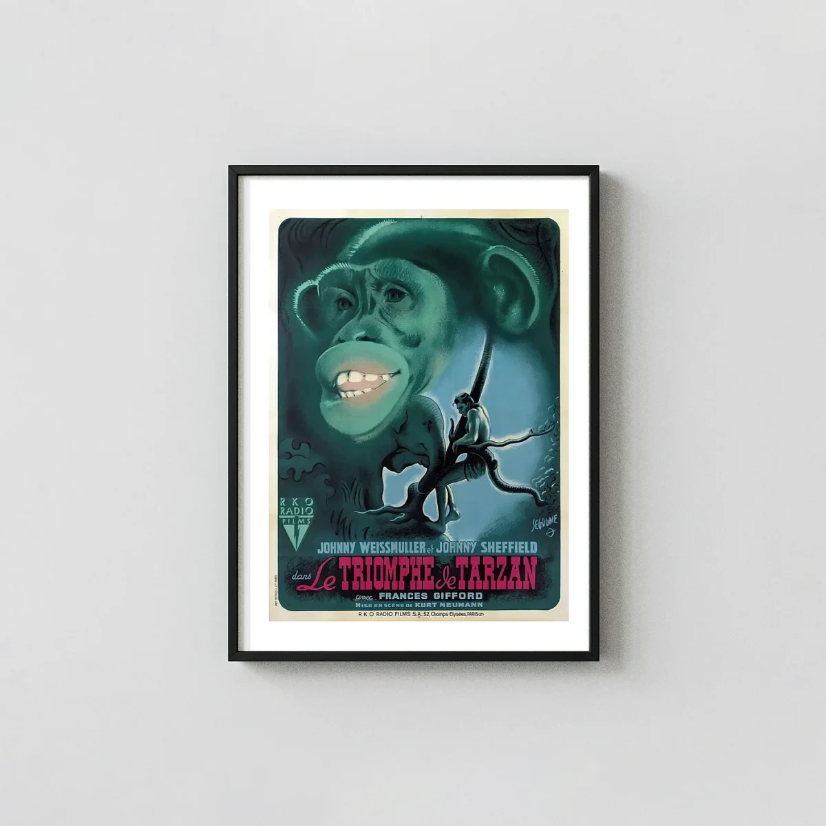 Tarzan Triumphs | Vintage Movie Poster | French Cheeta Movie Posters xe2x80x93 Portrait Frame Wall Art Mockup | MerchFuse