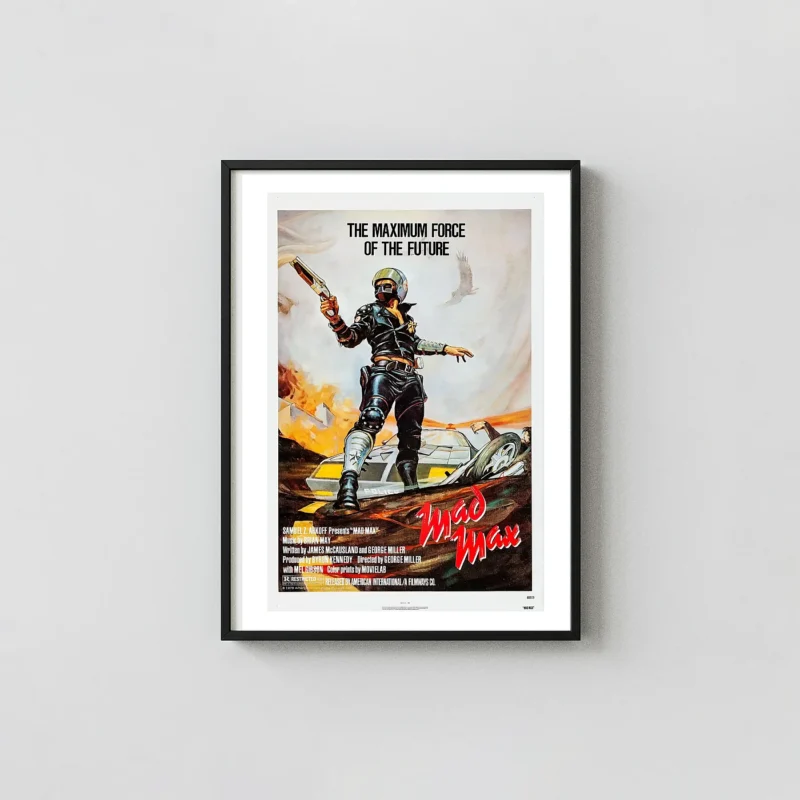 Mad Max 1979 | Classic Movie Poster | Original Vintage Illustrated Mad Max Movie Posters xe2x80x93 Portrait Frame Wall Art Mockup | MerchFuse