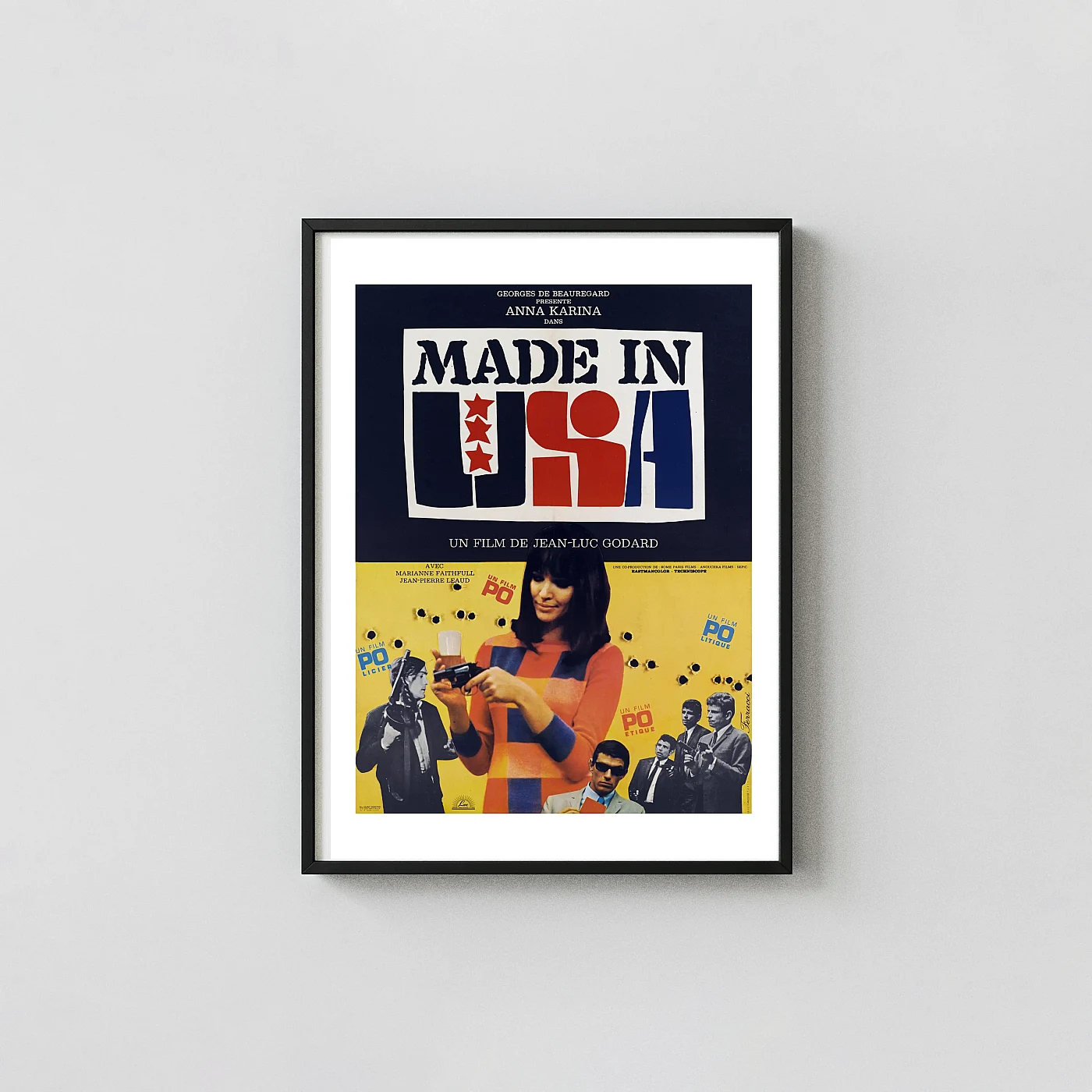 Made in USA (1966) | Godard Movie Poster | Anna Karina New Wave Horror Movies Posters xe2x80x93 Portrait Frame Wall Art Mockup | MerchFuse
