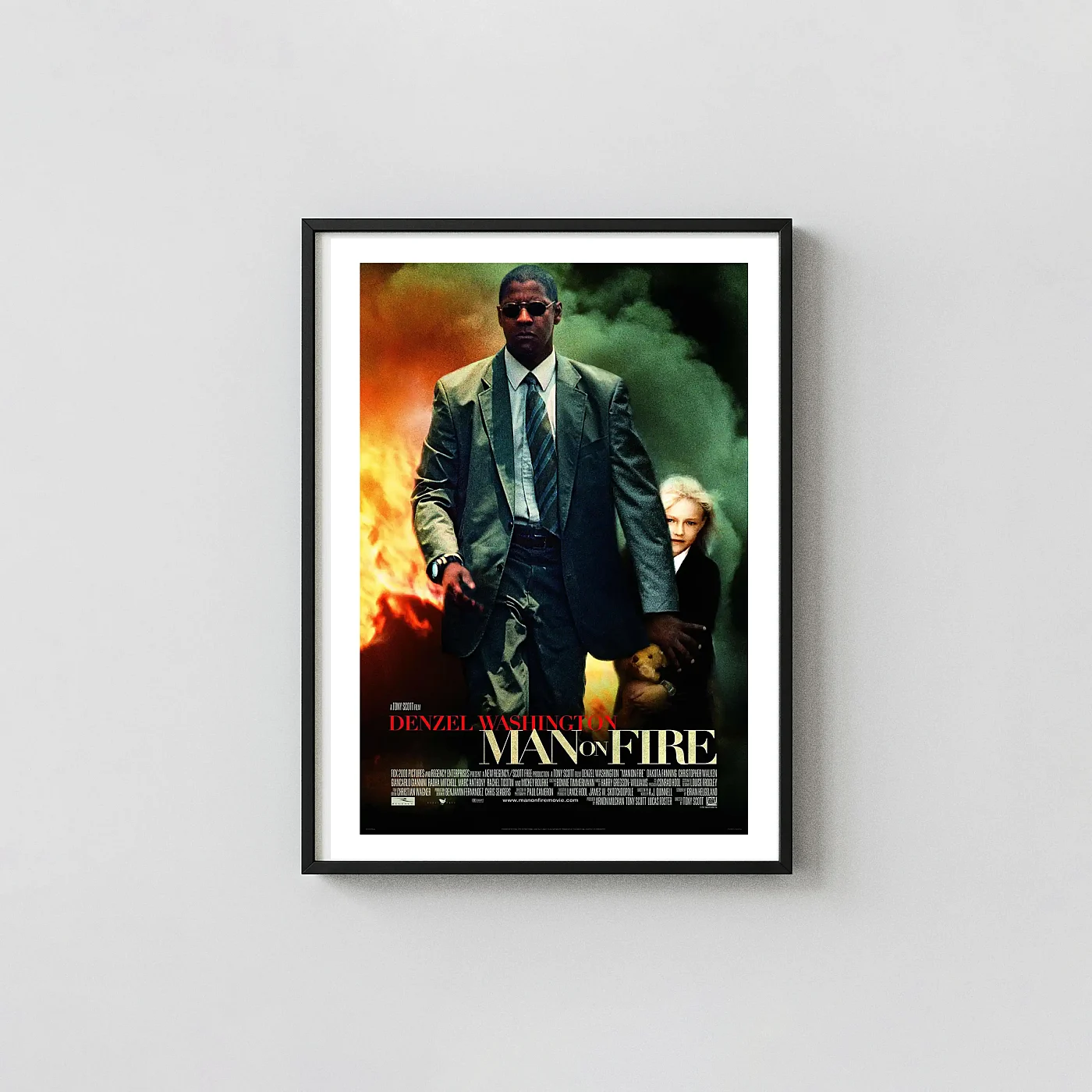 Man on Fire | Action Movie Poster | Denzel Washington Film Action & Adventure Movie Posters xe2x80x93 Portrait Frame Wall Art Mockup | MerchFuse