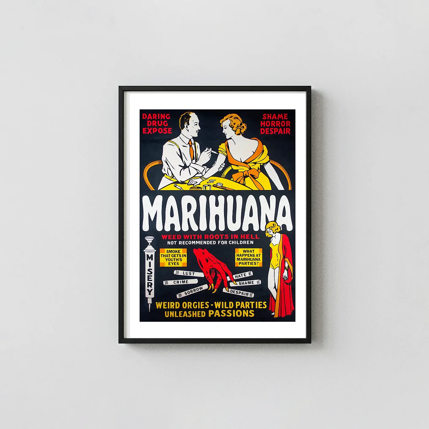 Marihuana (Reefer Madness) | Vintage Movie Poster | Exploitation Propaganda Art Marihuana (Reefer Madness) | Vintage Movie Poster | Exploitation Propaganda Art Cult Classic Movies Posters Xe2X80X93 Portrait Frame Wall Art Mockup | Merchfuse