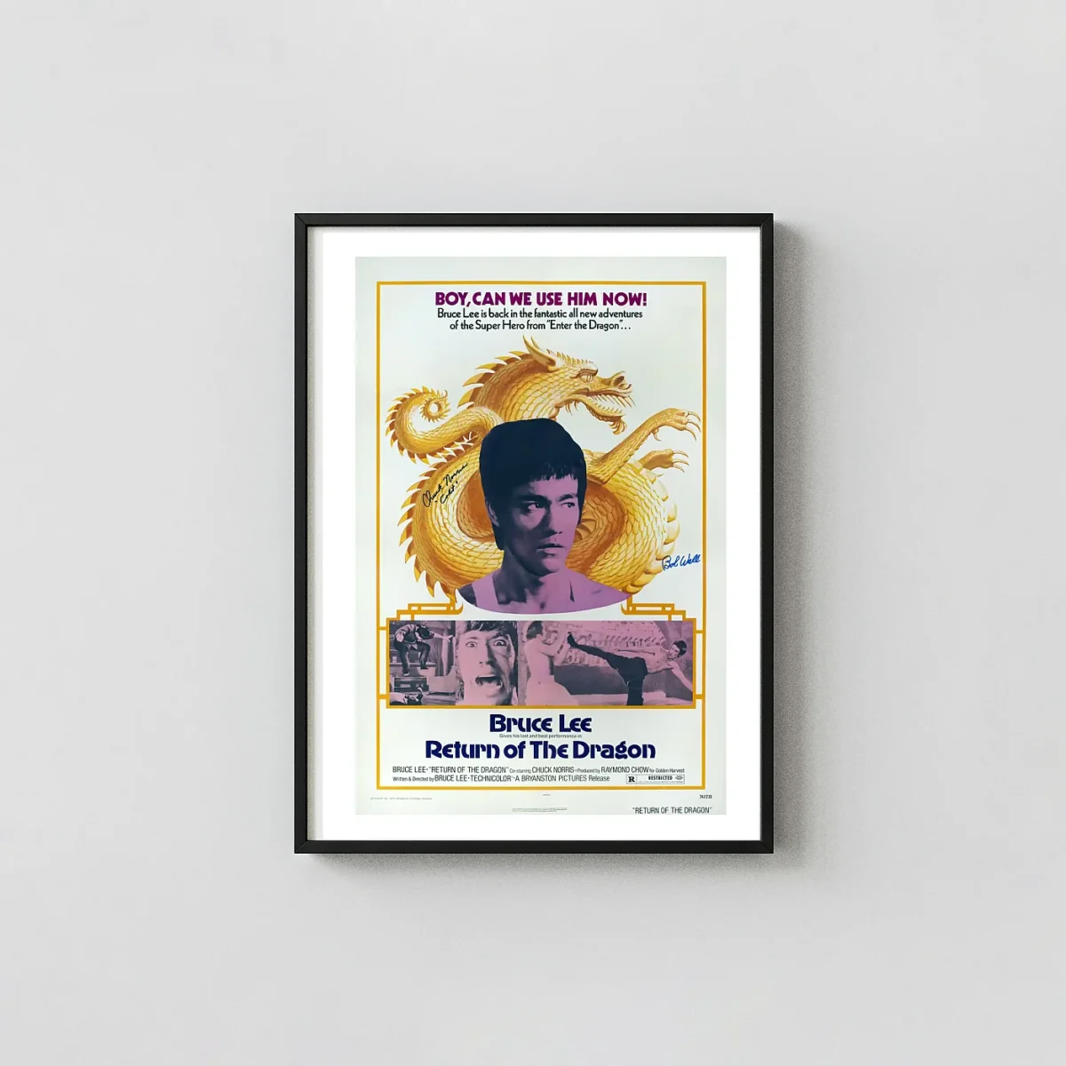 Return of the Dragon | Movie Poster | Bruce Lee & Golden Dragon Vintage Art Action & Adventure Movie Posters xe2x80x93 Portrait Frame Wall Art Mockup | MerchFuse