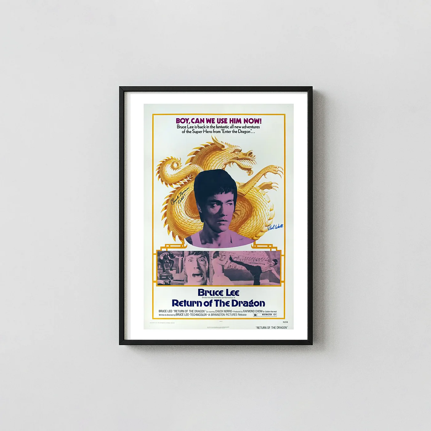Return of the Dragon | Movie Poster | Bruce Lee & Golden Dragon Vintage Art Action & Adventure Movie Posters xe2x80x93 Portrait Frame Wall Art Mockup | MerchFuse