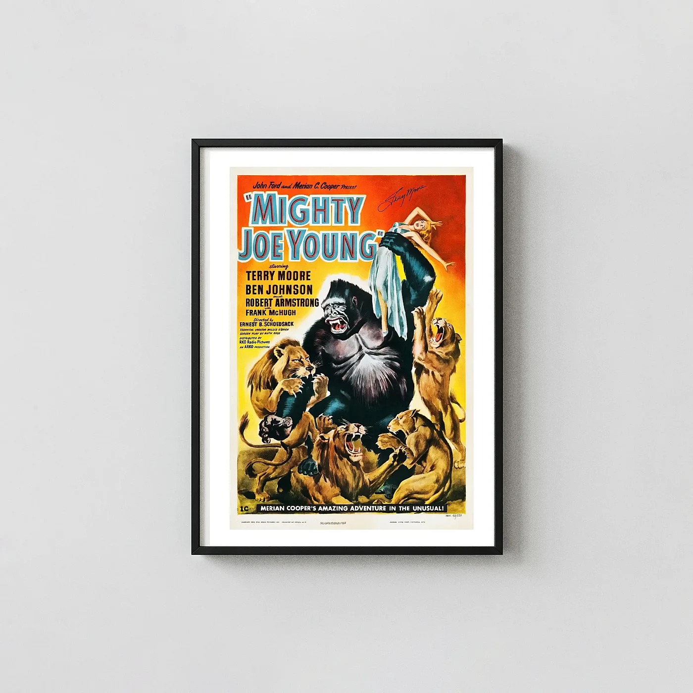 Mighty Joe Young | Vintage Movie Poster | Giant Gorilla vs Lions Horror Movies Posters xe2x80x93 Portrait Frame Wall Art Mockup | MerchFuse