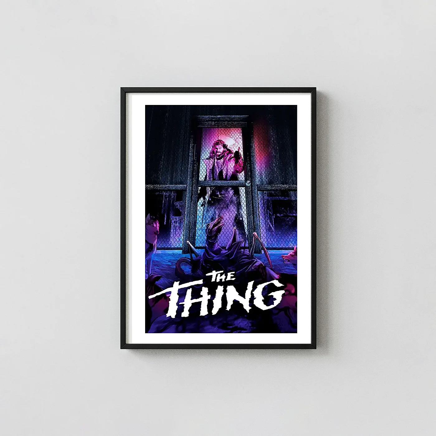 The Thing | Movie Poster | MacReady & Alien Creature Horror Art Alien Movie Poster xe2x80x93 Portrait Frame Wall Art Mockup | MerchFuse