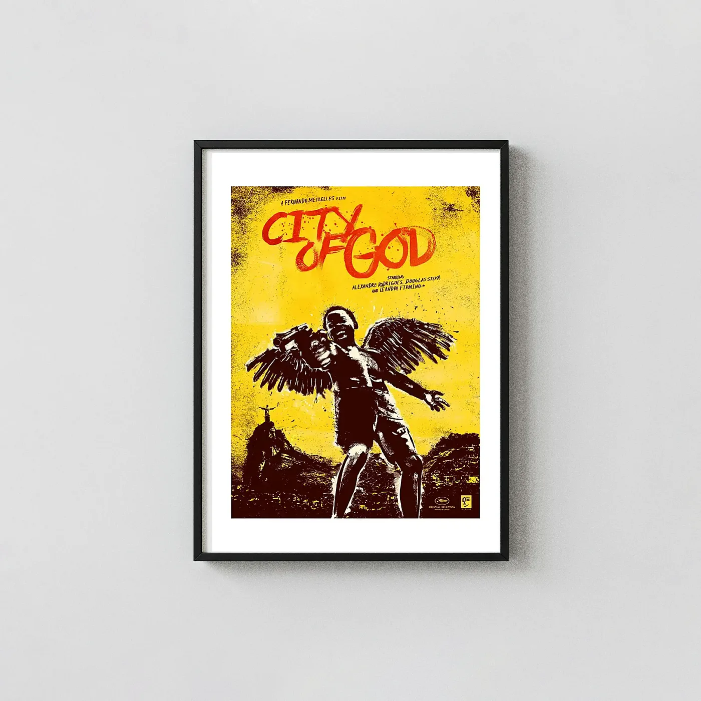 City Of God | Movie Poster | Iconic Yellow Grunge Wall Art Print City Of God | Movie Poster | Iconic Yellow Grunge Wall Movie Posters Xe2X80X93 Portrait Frame Wall Art Mockup | Merchfuse