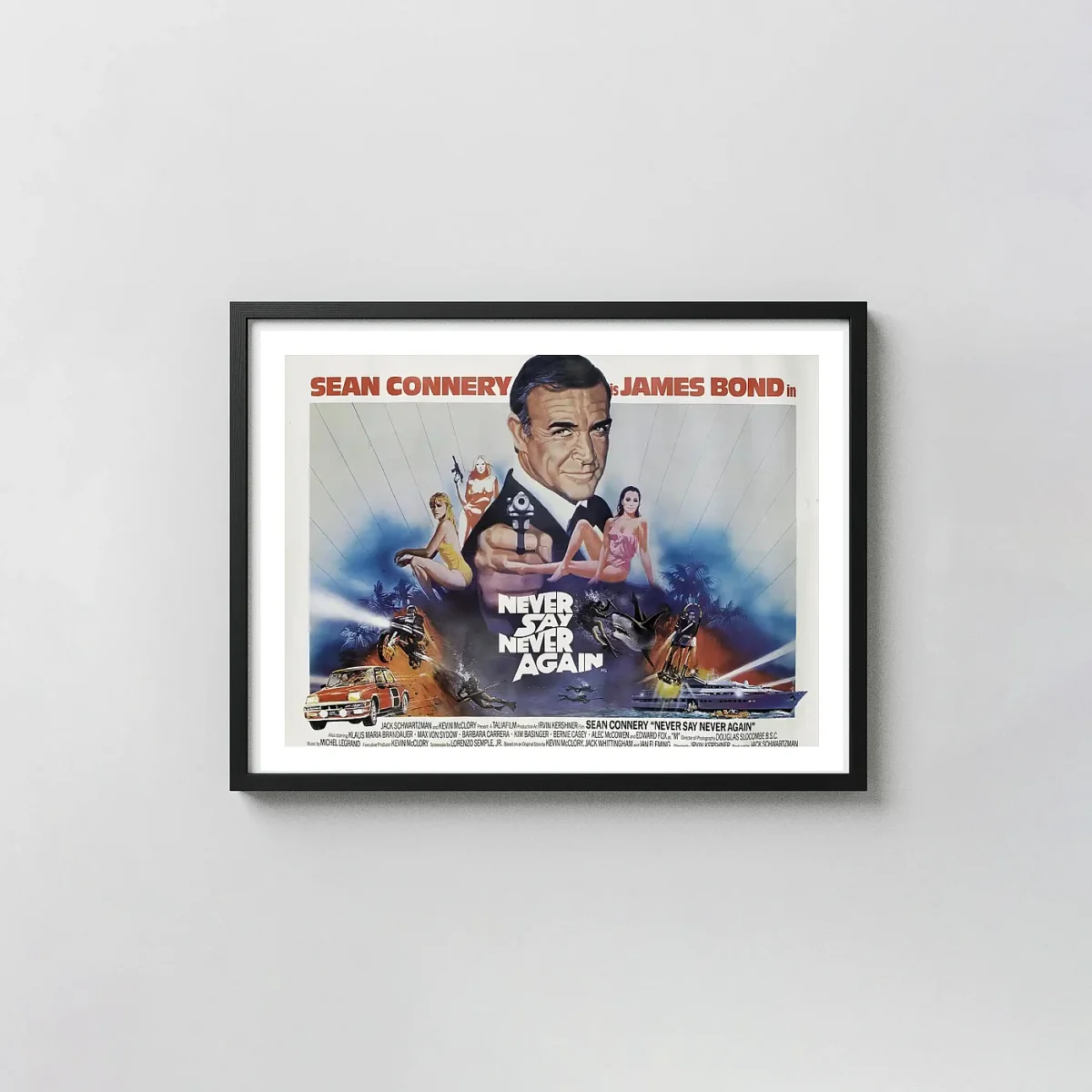 Never Say Never Again | Movie Poster | Sean Connery 007 Vintage Action & Adventure Movie Posters xe2x80x93 Landscape Frame Wall Art Mockup | MerchFuse