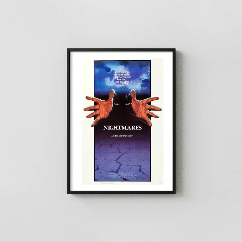 Nightmares | 80s Horror Movie Poster | Vintage Grasping Hands Horror Movies Posters xe2x80x93 Portrait Frame Wall Art Mockup | MerchFuse