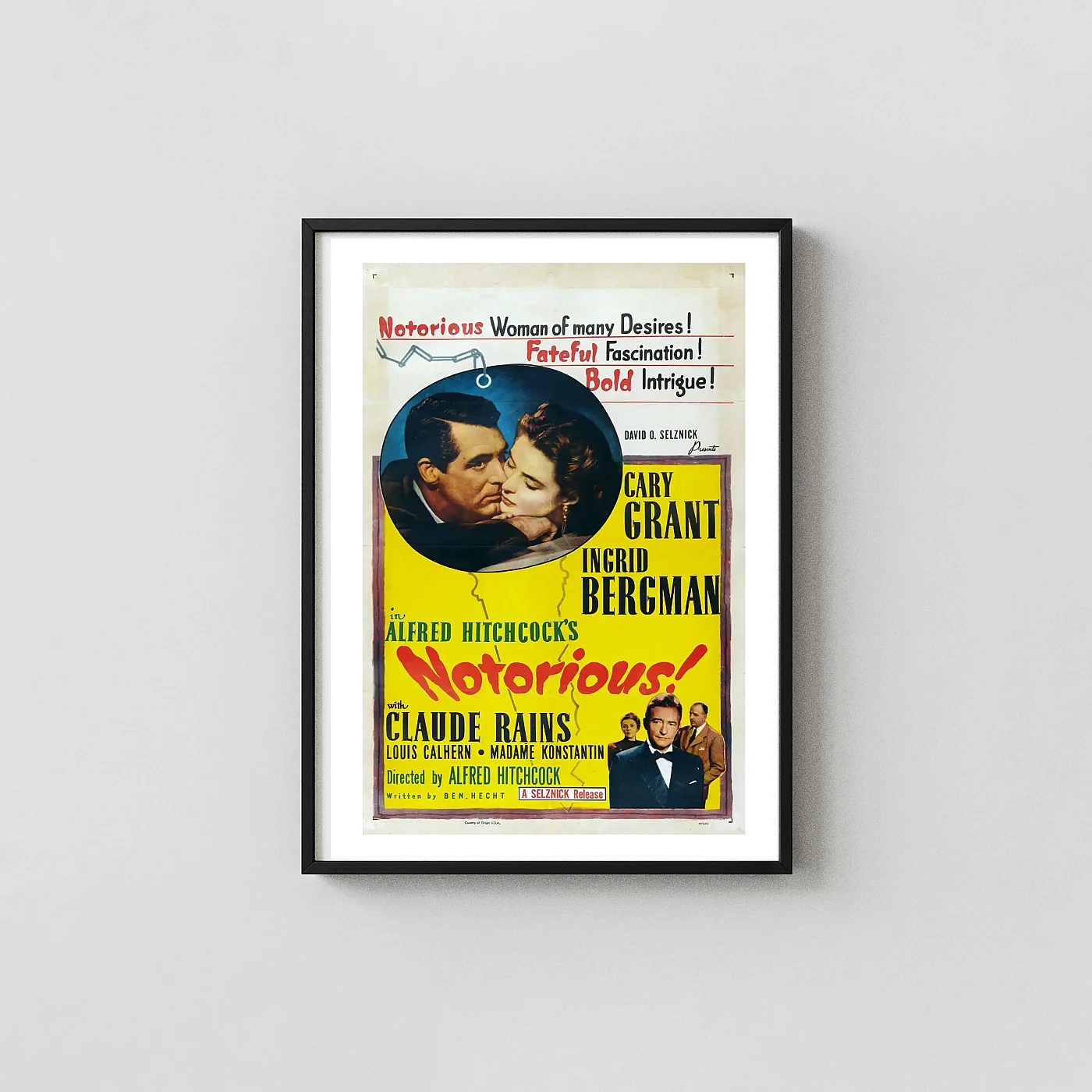 Notorious (1946) | Movie Poster | Classic Hitchcock Film Movie Posters xe2x80x93 Portrait Frame Wall Art Mockup | MerchFuse