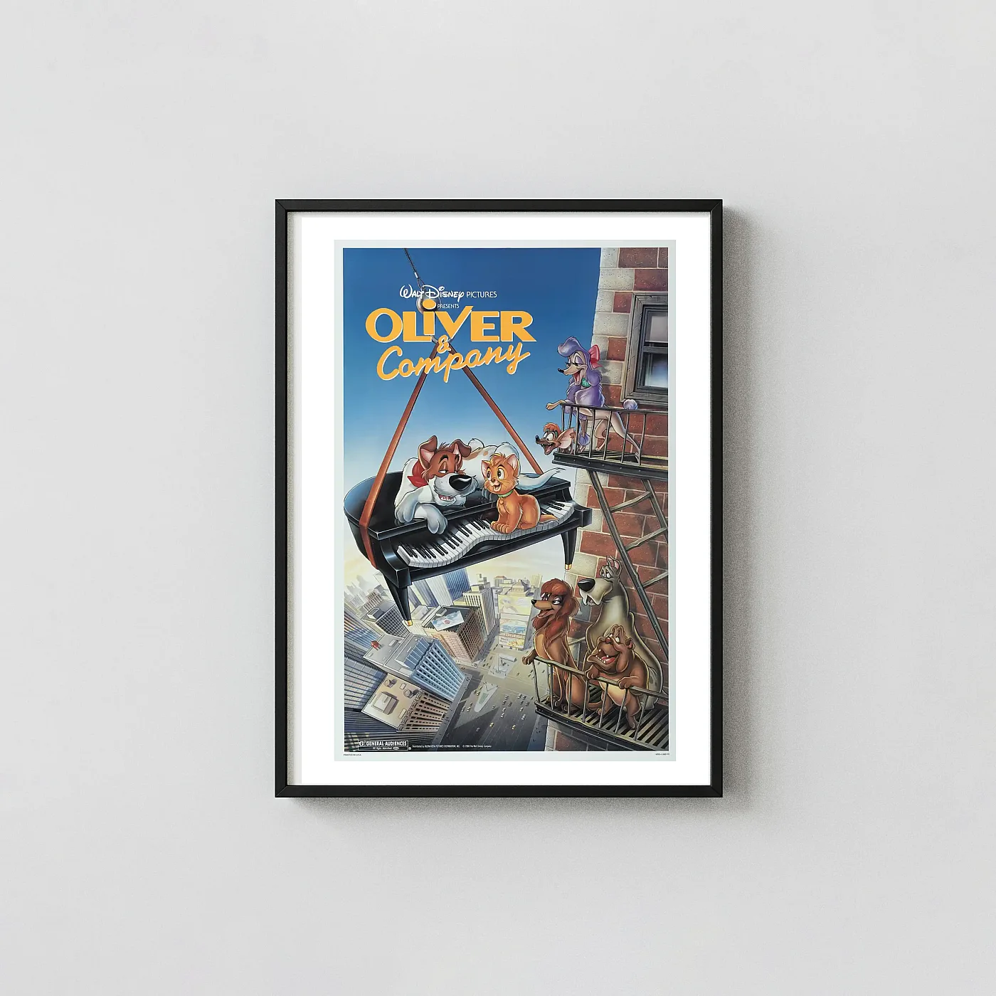 Oliver &Amp; Company | Movie Poster | Classic Disney Nyc Scene Wall Art Oliver &Amp; Company | Movie Poster | Classic Disney Nyc Scene Action &Amp; Adventure Movie Posters Xe2X80X93 Portrait Frame Wall Art Mockup | Merchfuse