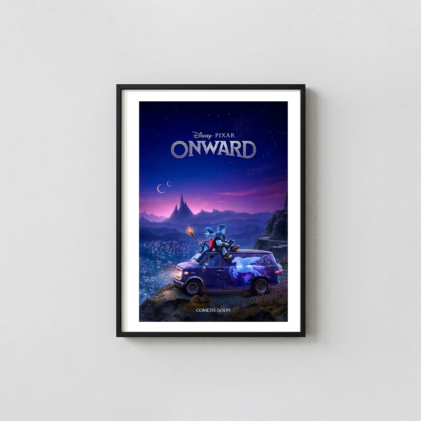 Onward (2020) | Disney Pixar Movie Poster | Ian & Barley's Epic Quest Art Animation and Anime Posters xe2x80x93 Portrait Frame Wall Art Mockup | MerchFuse