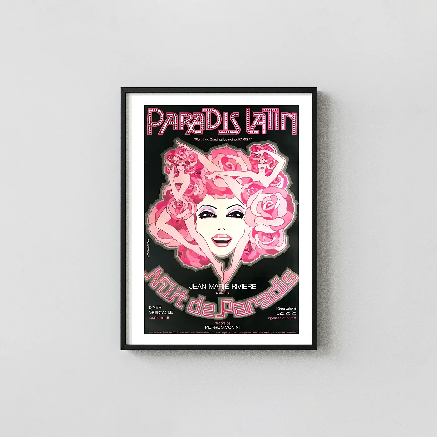 Paradis Latin Nuit de Paradis | Vintage Cabaret Poster | Pink Floral Art Deco Movie Posters xe2x80x93 Portrait Frame Wall Art Mockup | MerchFuse