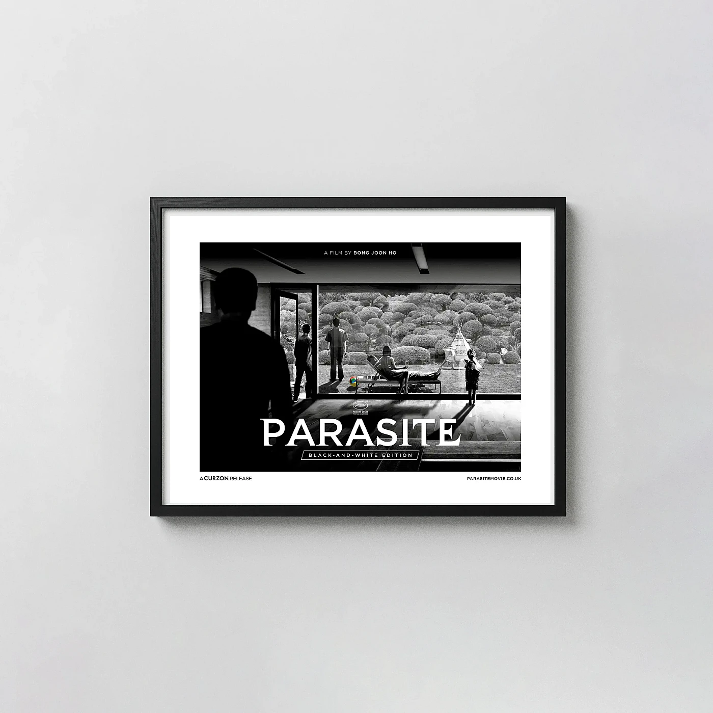 Parasite | Movie Poster | Black & White Minimalist Garden Scene Minimalist Movie Poster xe2x80x93 Landscape Frame Wall Art Mockup | MerchFuse