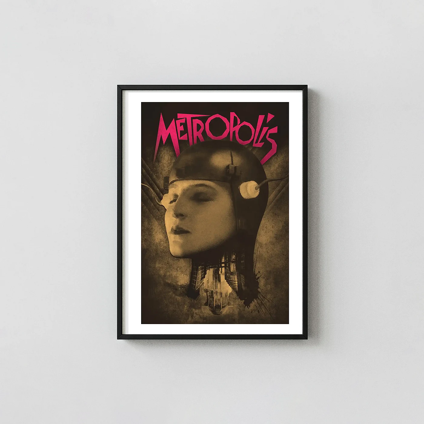 Metropolis | Movie Poster | Sepia Robot Maria Vintage Movie Posters xe2x80x93 Portrait Frame Wall Art Mockup | MerchFuse
