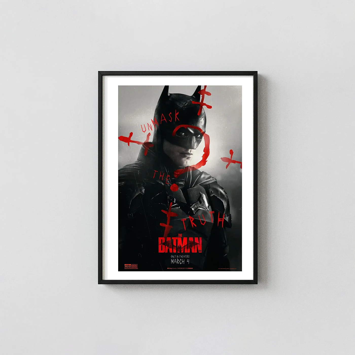 The Batman (2022) | Movie Poster | Gritty Red Grunge Wall Action & Adventure Movie Posters xe2x80x93 Portrait Frame Wall Art Mockup | MerchFuse