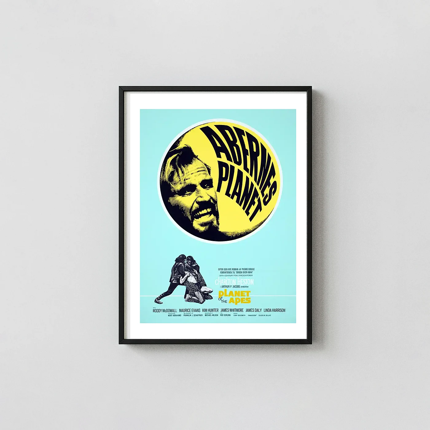 Planet of the Apes | Vintage Movie Poster | Retro Danish Sci-Fi Movie Posters xe2x80x93 Portrait Frame Wall Art Mockup | MerchFuse