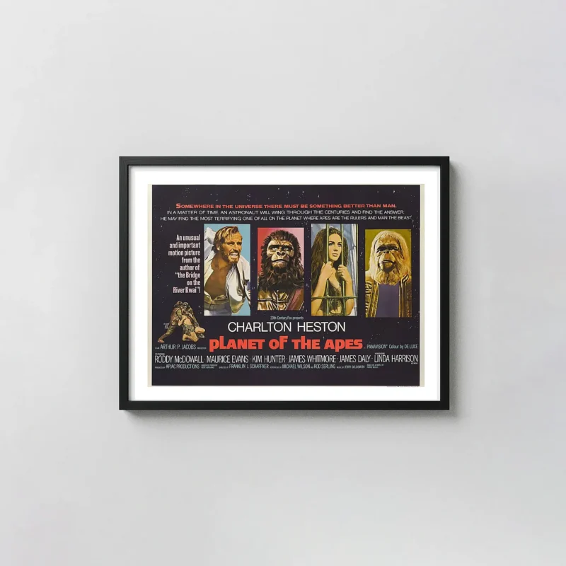 Planet of the Apes (1968) | Vintage Movie Poster | Classic Sci-Fi Movie Posters xe2x80x93 Landscape Frame Wall Art Mockup | MerchFuse