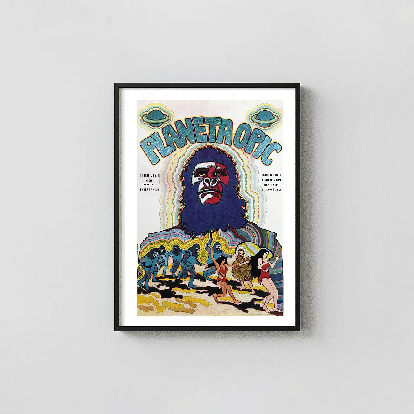 Planet of the Apes | Movie Poster | Rare 1968 Czech Psychedelic Movie Posters xe2x80x93 Portrait Frame Wall Art Mockup | MerchFuse