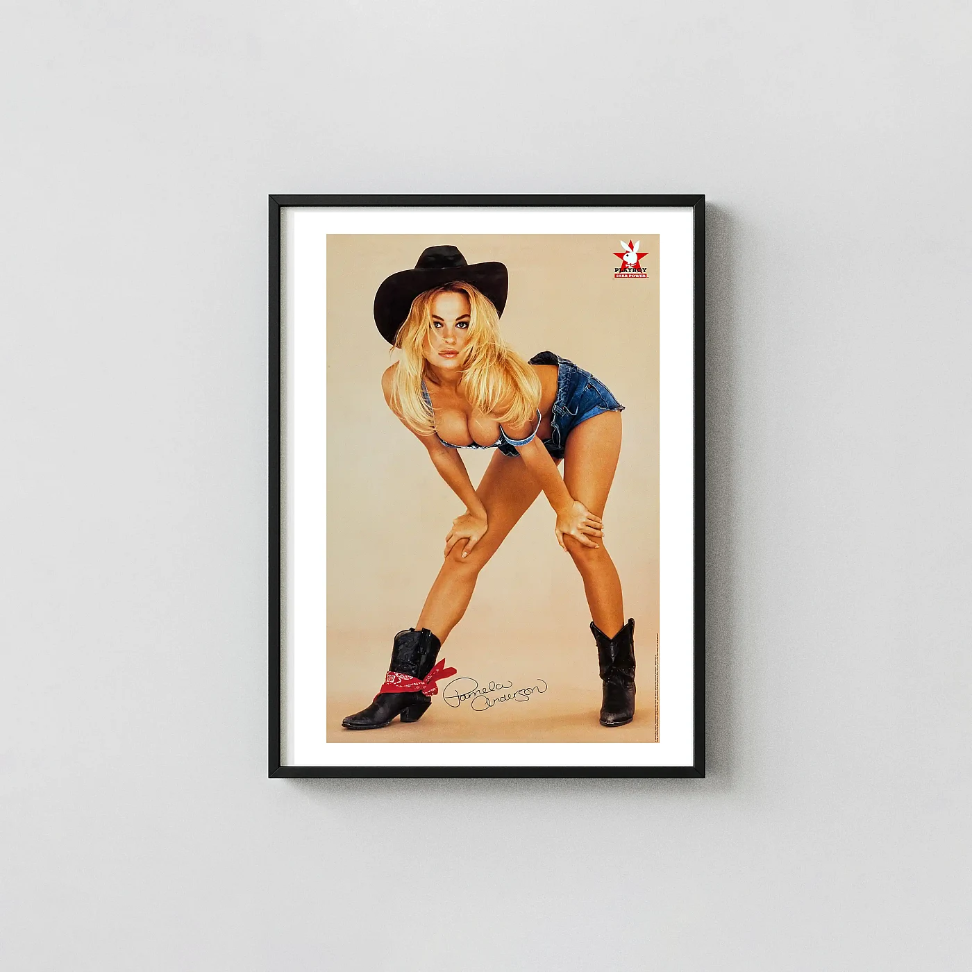 Pamela Anderson | Celebrity Poster | Retro Cowboy Pinup Movie Posters xe2x80x93 Portrait Frame Wall Art Mockup | MerchFuse