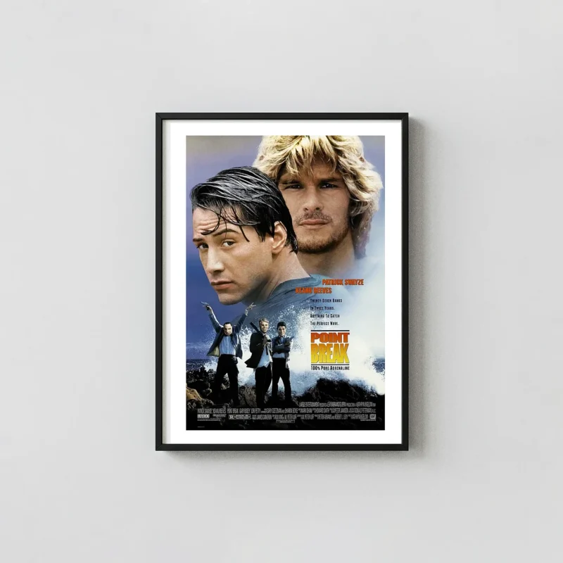 Point Break | Movie Poster | Keanu Reeves & Patrick Swayze Original Art Action & Adventure Movie Posters xe2x80x93 Portrait Frame Wall Art Mockup | MerchFuse