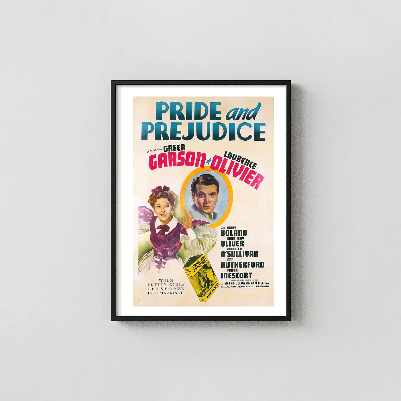 Pride and Prejudice (1940) | Vintage Movie Poster | Greer Garson & Olivier Movie Posters xe2x80x93 Portrait Frame Wall Art Mockup | MerchFuse