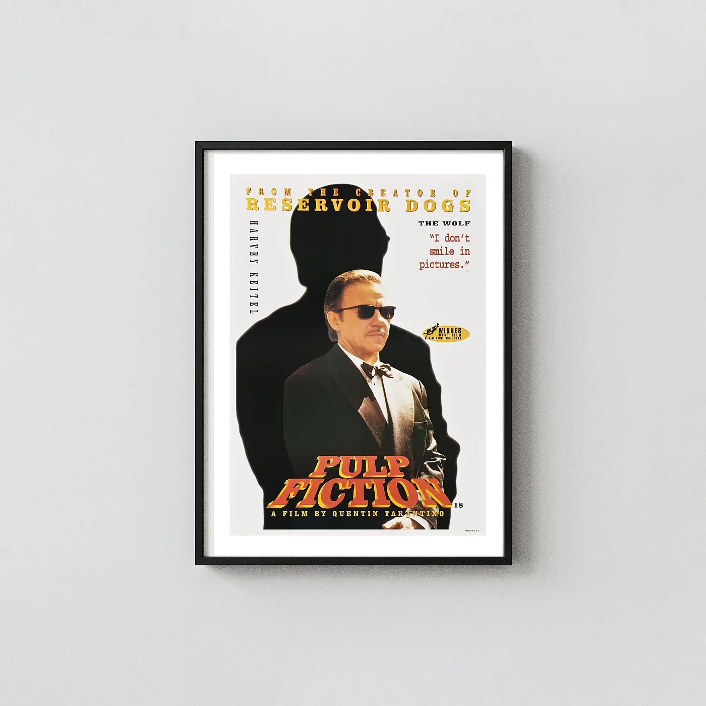 Pulp Fiction | Movie Poster | The Wolf Harvey Keitel Cult Classic Movies Posters xe2x80x93 Portrait Frame Wall Art Mockup | MerchFuse