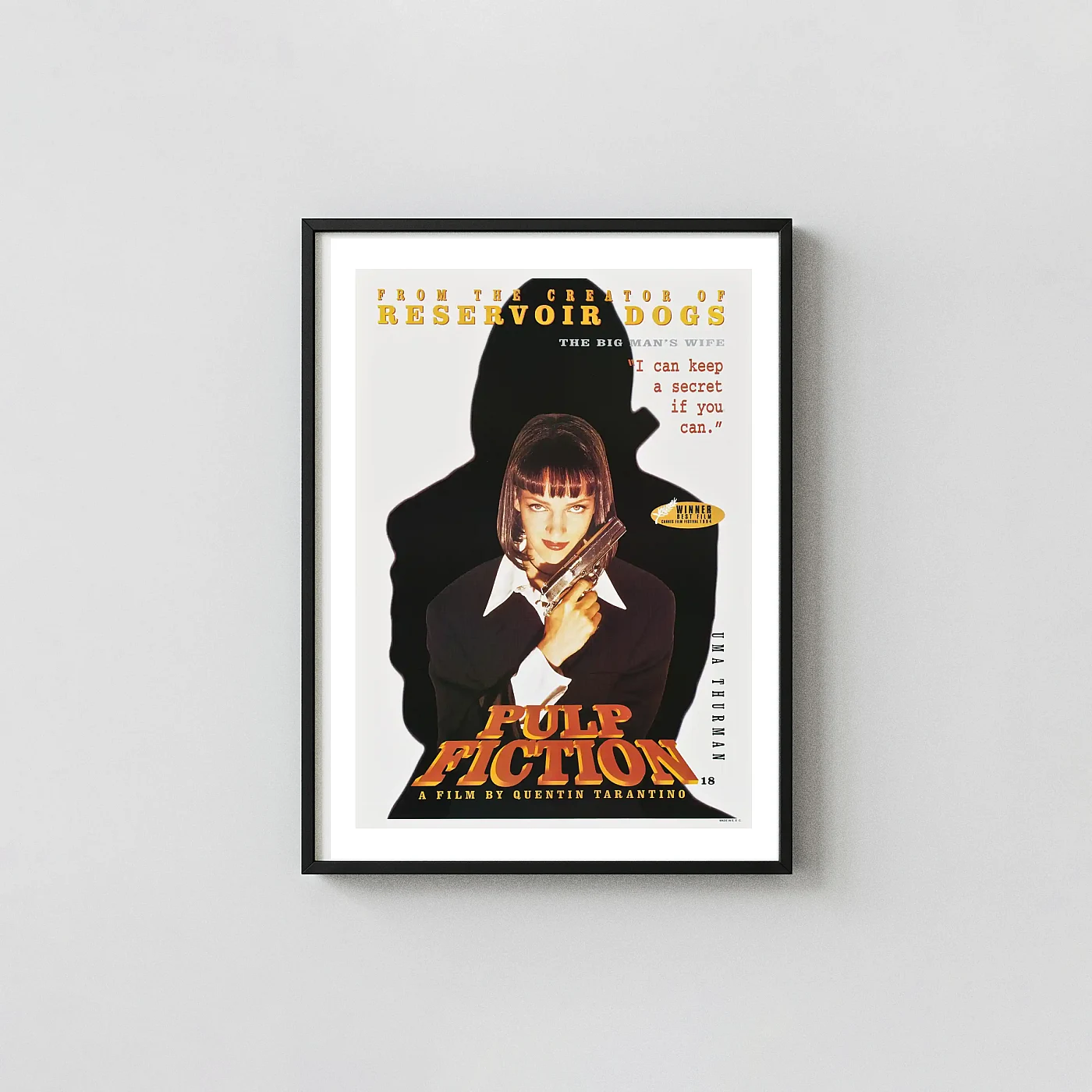 Pulp Fiction | Movie Poster | Mia Wallace Silhouette Cult Classic Movies Posters xe2x80x93 Portrait Frame Wall Art Mockup | MerchFuse