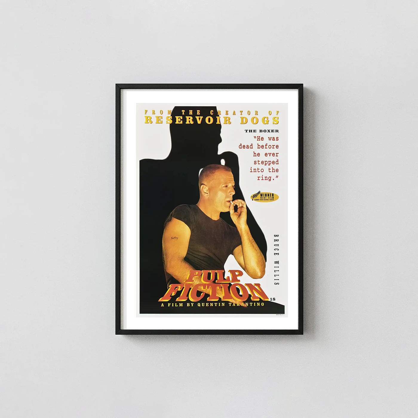 Pulp Fiction | Movie Poster | Bruce Willis Butch Coolidge Boxer Cult Classic Movies Posters xe2x80x93 Portrait Frame Wall Art Mockup | MerchFuse
