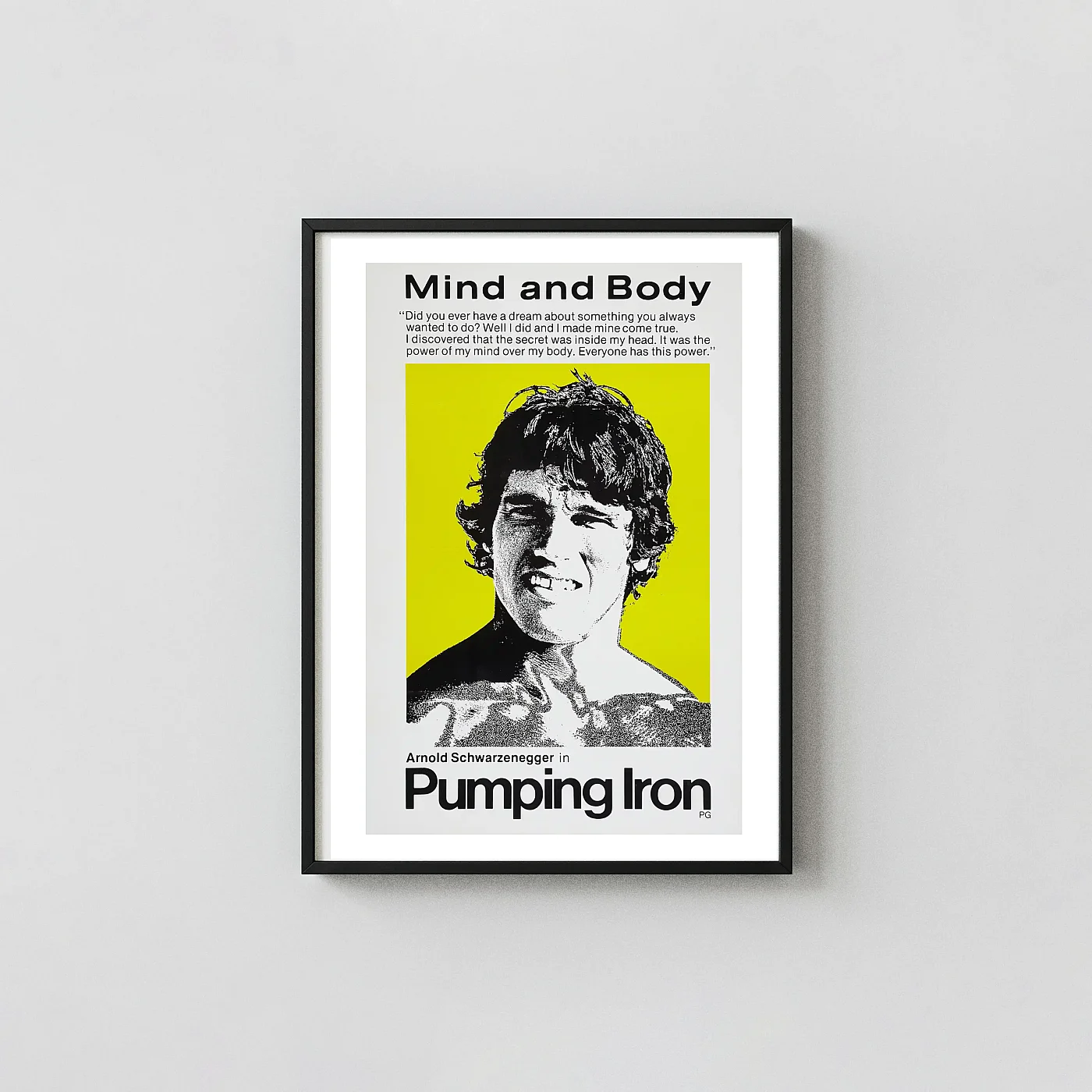 Pumping Iron | Movie Poster | Arnold Schwarzenegger Pop Movie Posters xe2x80x93 Portrait Frame Wall Art Mockup | MerchFuse