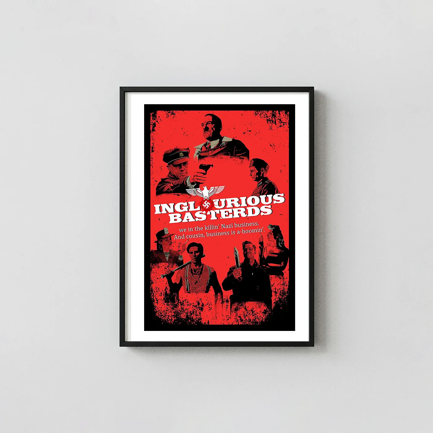 Inglourious Basterds | Movie Poster | WWII Grindhouse Action & Adventure Movie Posters xe2x80x93 Portrait Frame Wall Art Mockup | MerchFuse