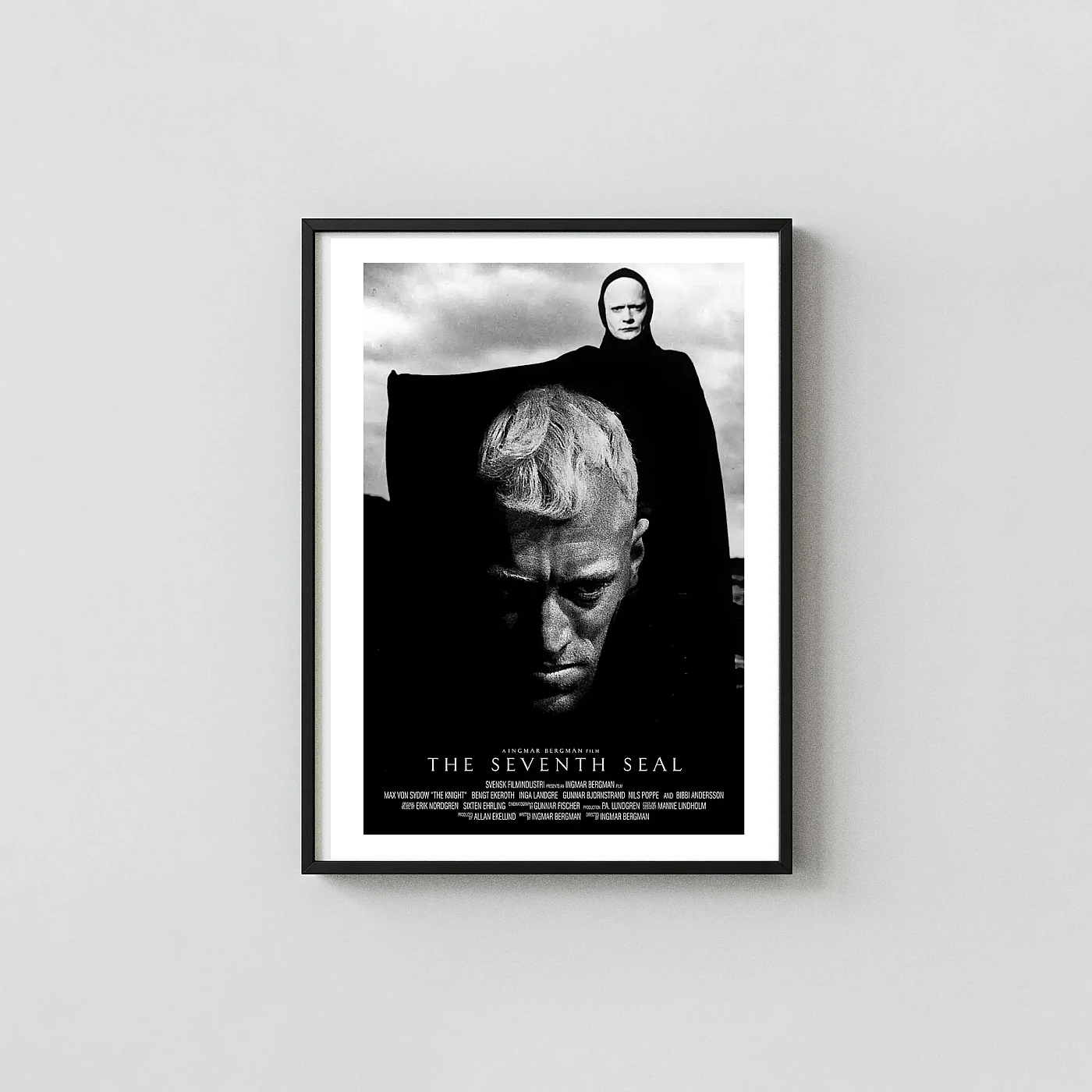 The Seventh Seal | Movie Poster | Black & White Death and Knight Art Movie Posters xe2x80x93 Portrait Frame Wall Art Mockup | MerchFuse