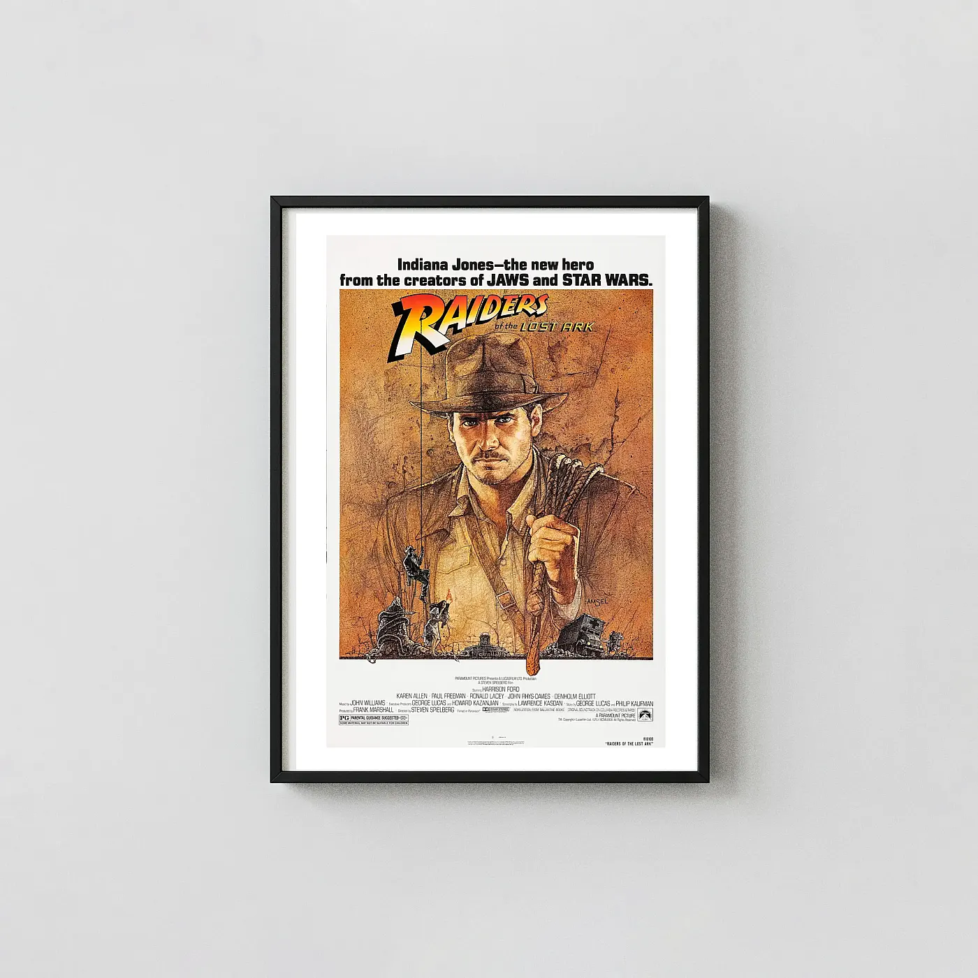 Raiders of the Lost Ark | Movie Poster | Classic Indiana Jones Art Action & Adventure Movie Posters xe2x80x93 Portrait Frame Wall Art Mockup | MerchFuse
