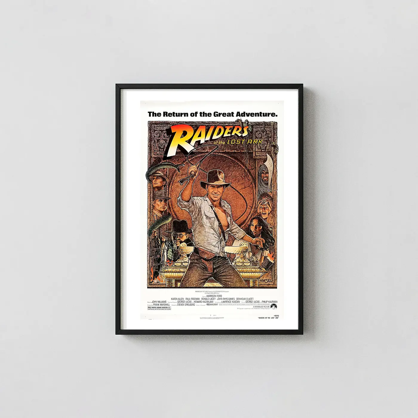 Raiders of the Lost Ark | Movie Poster | Classic Illustrated Adventure Art Action & Adventure Movie Posters xe2x80x93 Portrait Frame Wall Art Mockup | MerchFuse