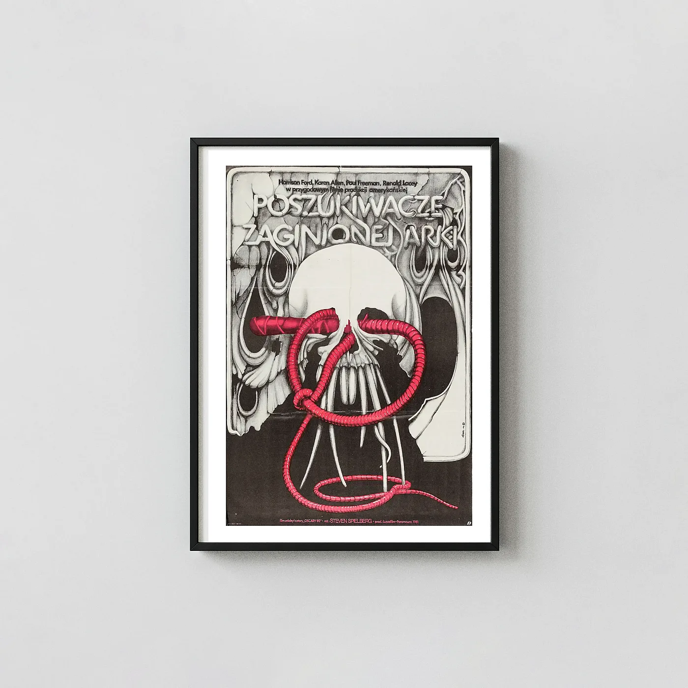 Raiders of the Lost Ark | Polish Movie Poster | Surreal Skull Action & Adventure Movie Posters xe2x80x93 Portrait Frame Wall Art Mockup | MerchFuse