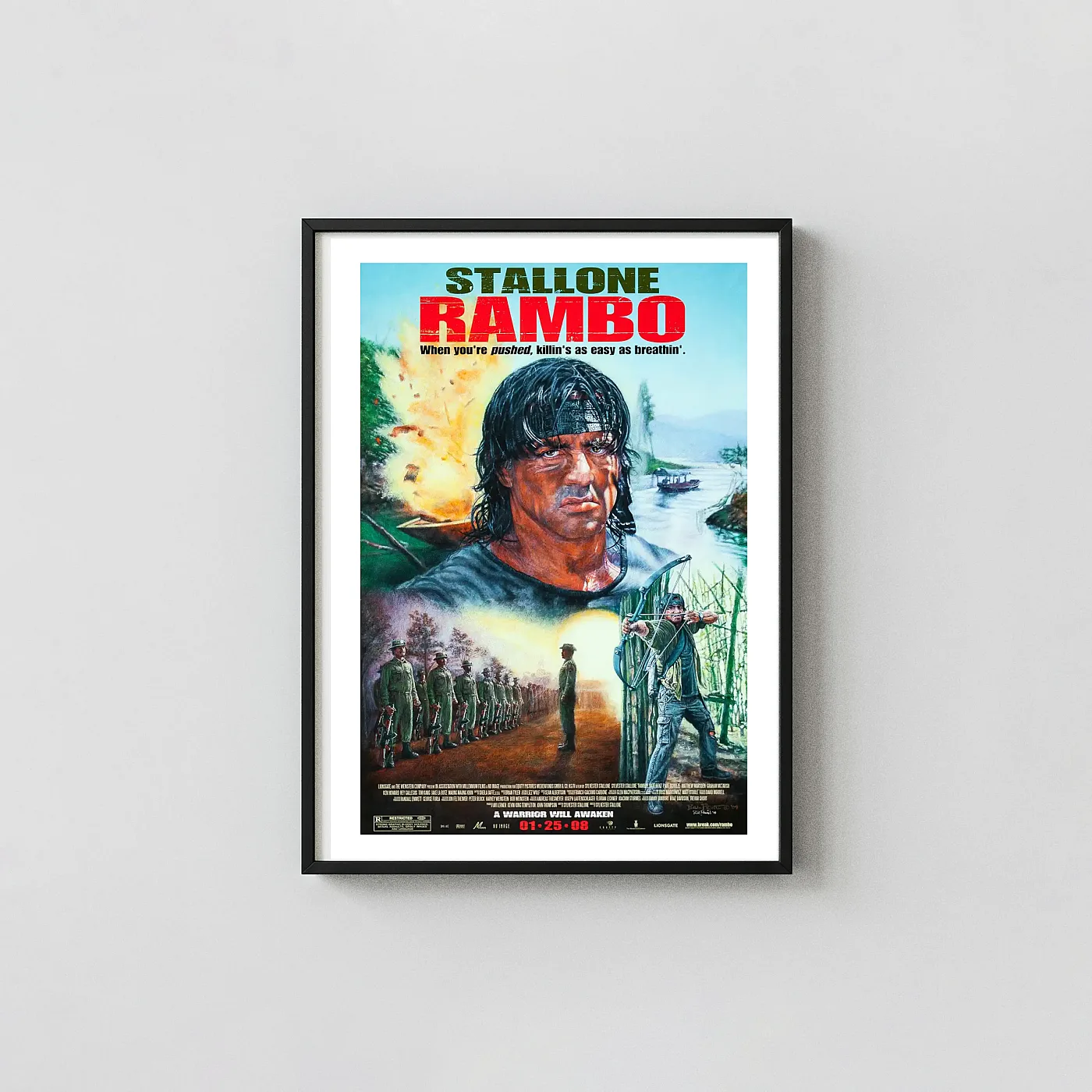 Rambo | Movie Poster | Classic Jungle Action Film Action & Adventure Movie Posters xe2x80x93 Portrait Frame Wall Art Mockup | MerchFuse