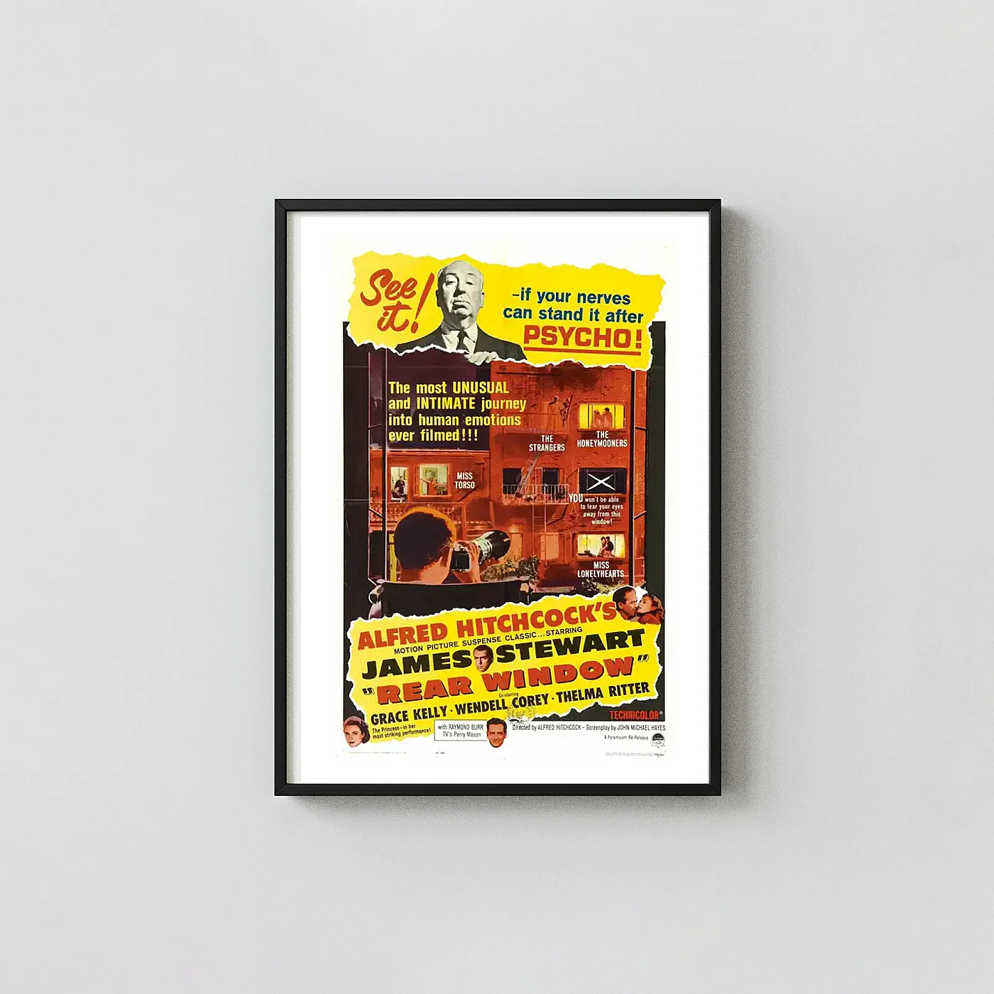 Rear Window | Movie Poster | Classic Hitchcock Suspense Movie Posters xe2x80x93 Portrait Frame Wall Art Mockup | MerchFuse