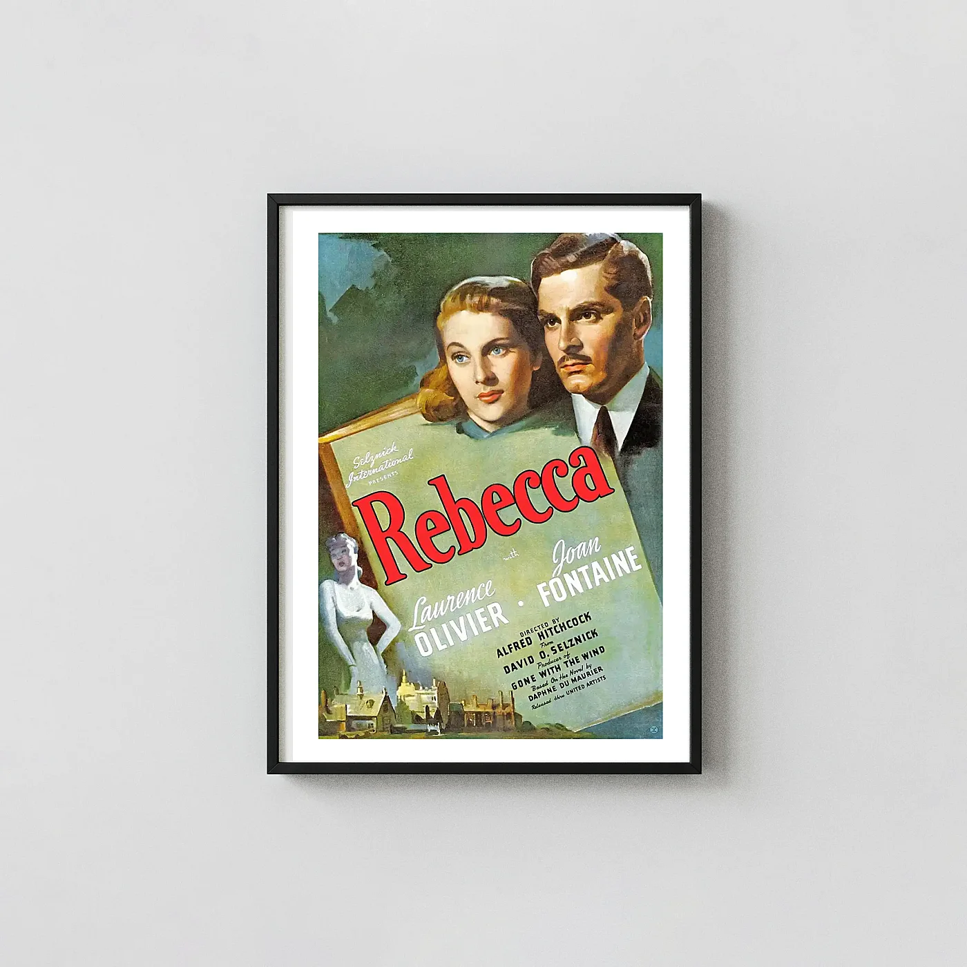 Rebecca | Movie Poster | Vintage Hitchcock Film Movie Posters xe2x80x93 Portrait Frame Wall Art Mockup | MerchFuse